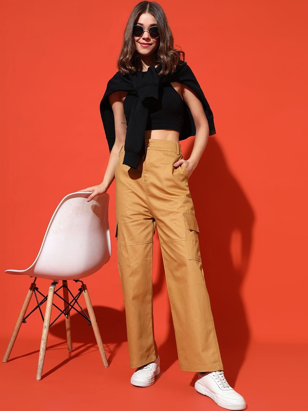 KASHIANXSTYLE Women Classic Regular Fit Mid-rise Cargo Trousers