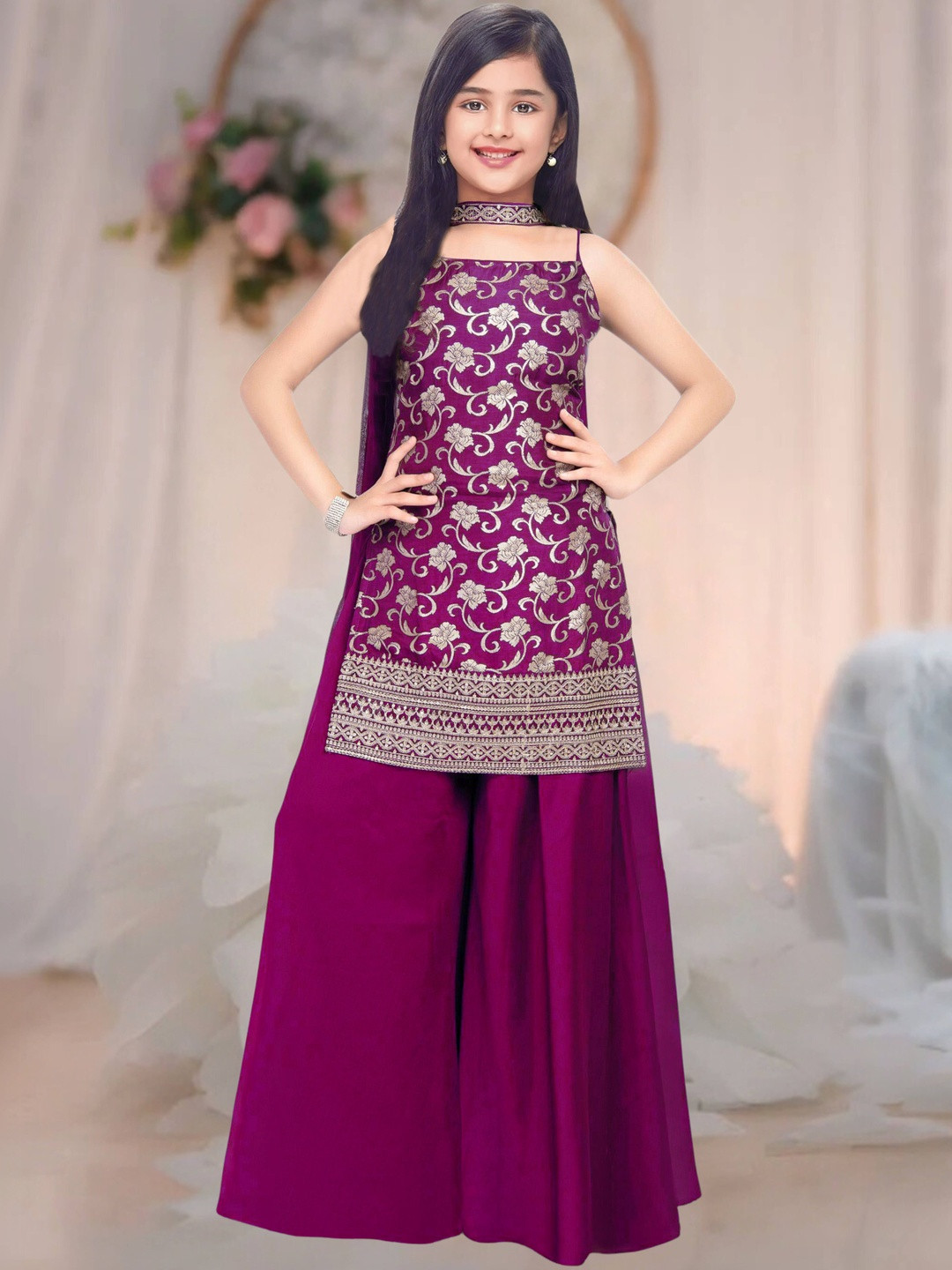 UFB Girls Floral Kurta with Palazzos & With Dupatta