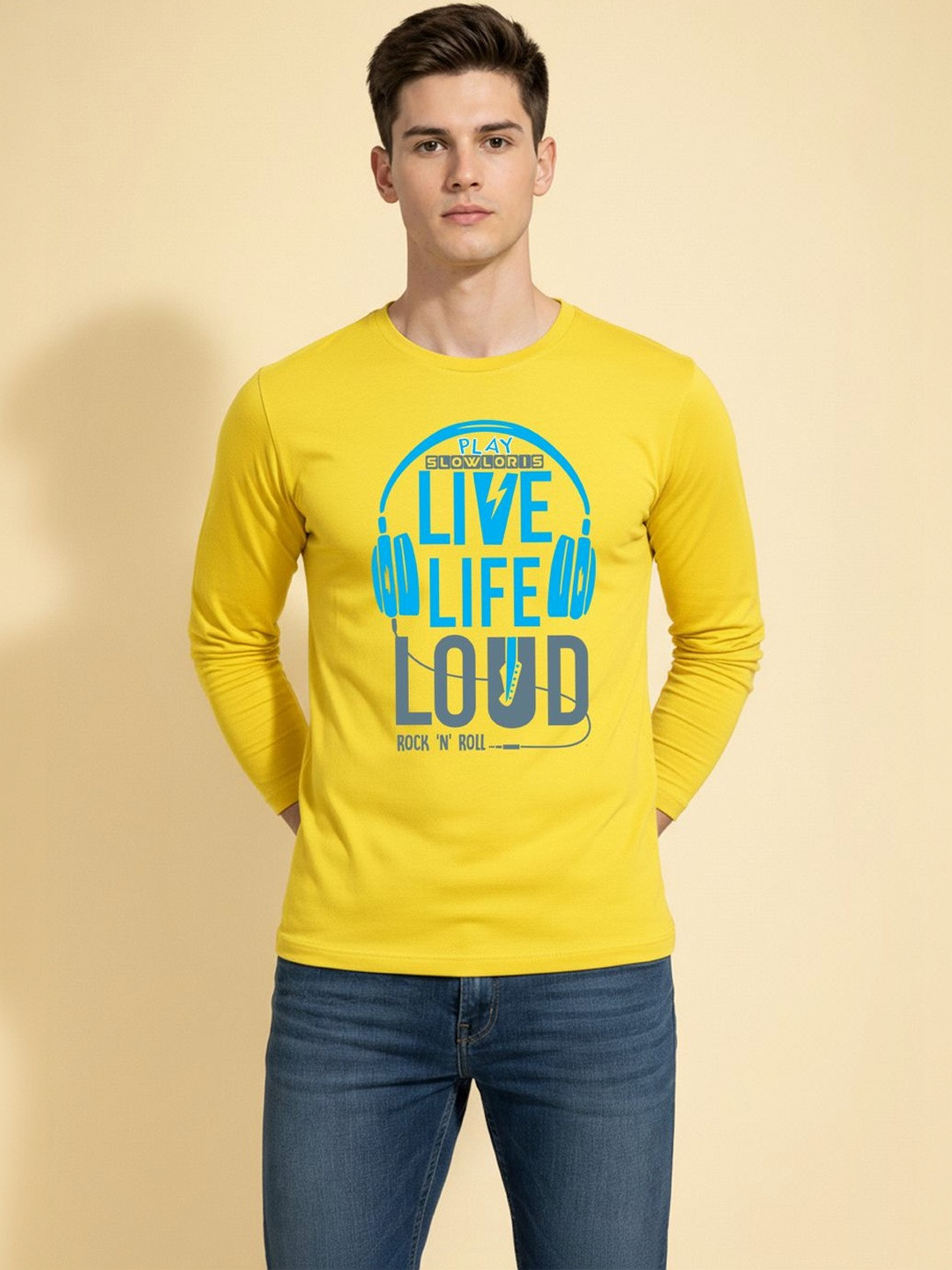 CRYPTIC Men Typography Printed Round Neck Long Sleeves T-shirt