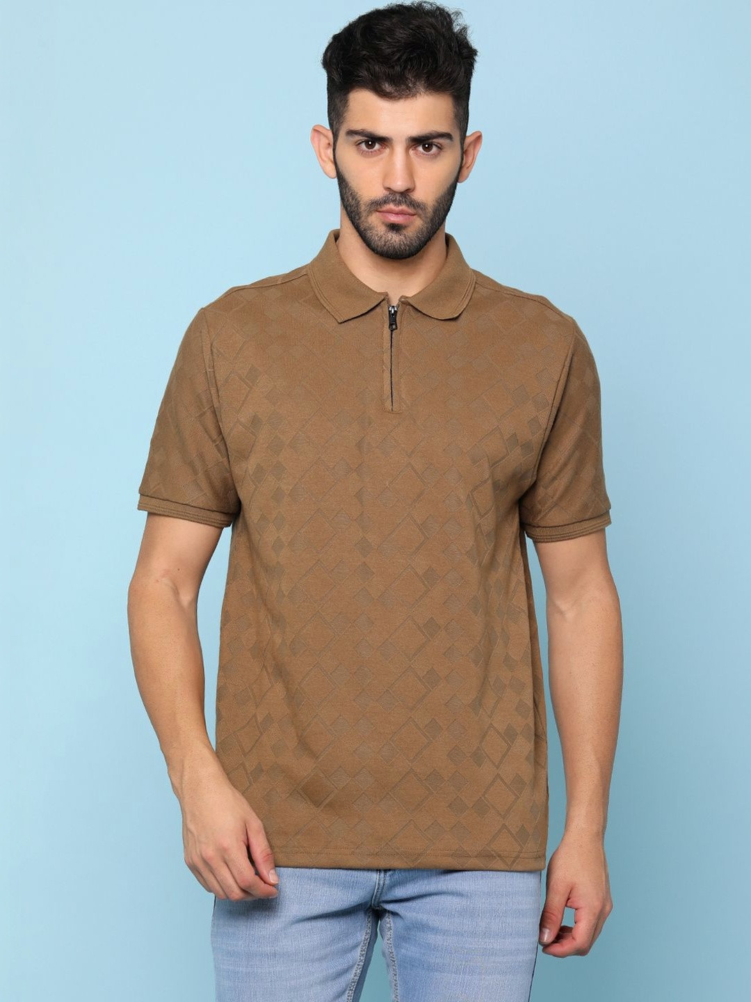 LIMEROAD Men Self Design Cotton Polyester Polo Neck Polo-t-shirt Tshirts