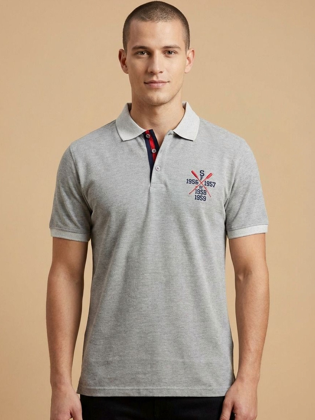 STARFOX Slim Fit Typography Printed Polo Collar Cotton T-shirt