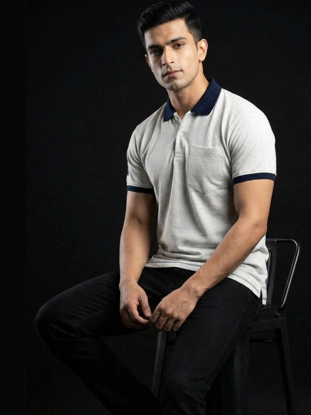 STARFOX Slim Fit Colourblocked Polo Collar Pockets Cotton T-shirt