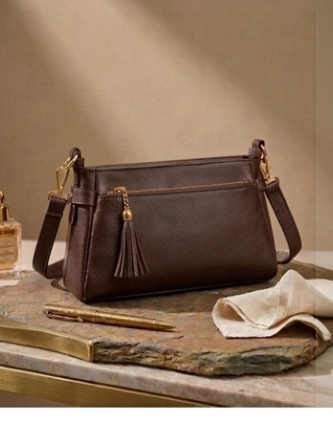 Inaxa Textured PU Sling Bag with Tasselled