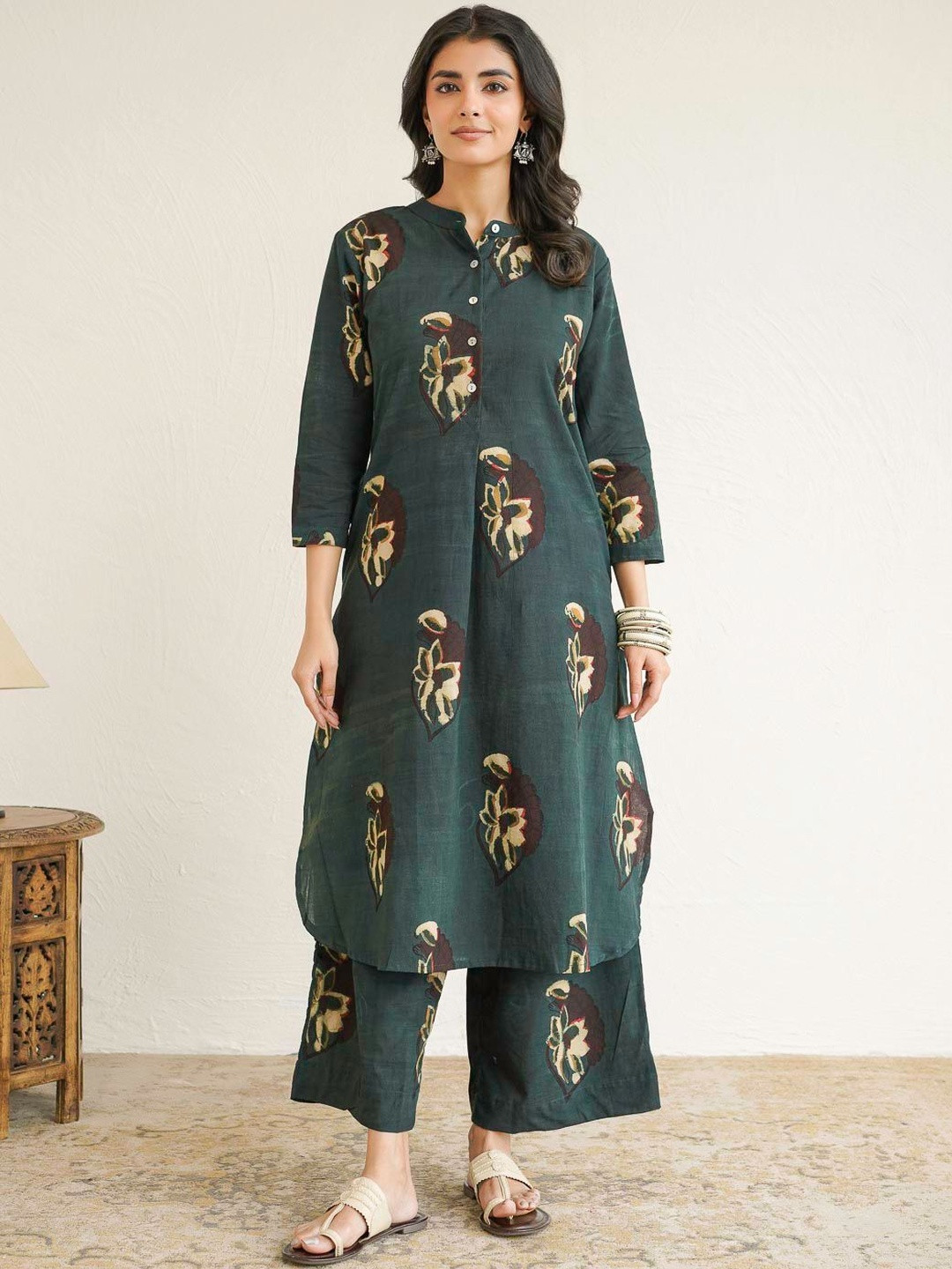 GOODHAND Women Ethnic Motifs Printed Regular Pure Cotton Kurta with Palazzos