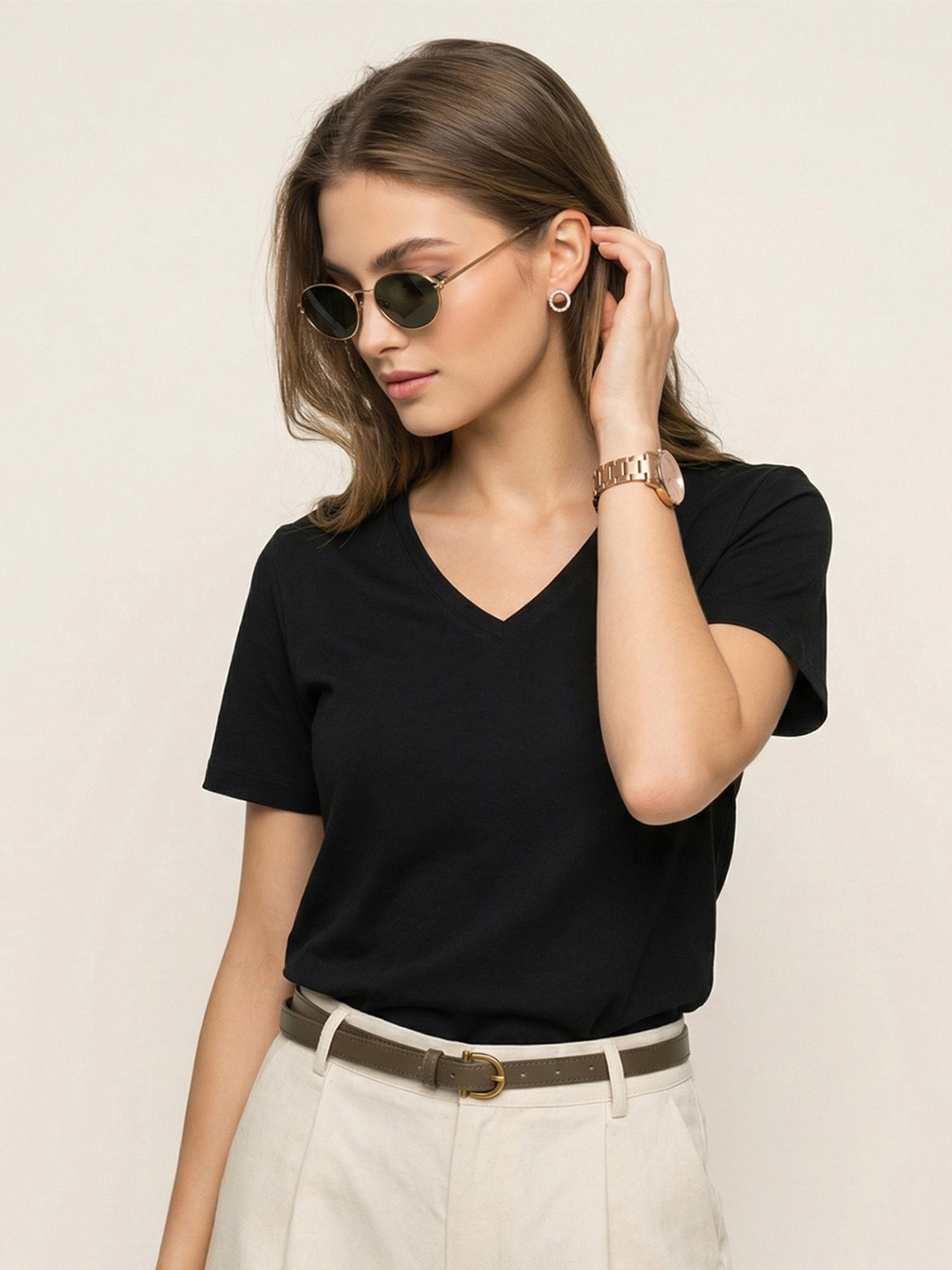 JUNEBERRY Women Black Full Sleeve Solid Pure Cotton Round Neck Regular Fit T-shirt
