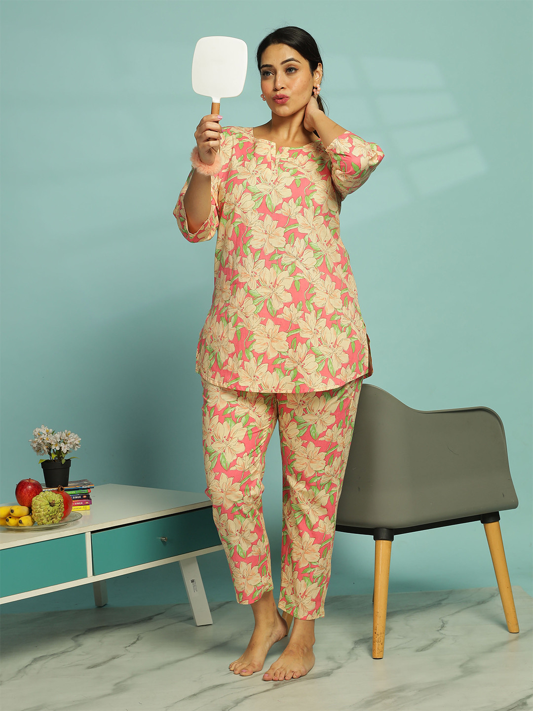 9shines Label Women Printed Pure Cotton Night Suit