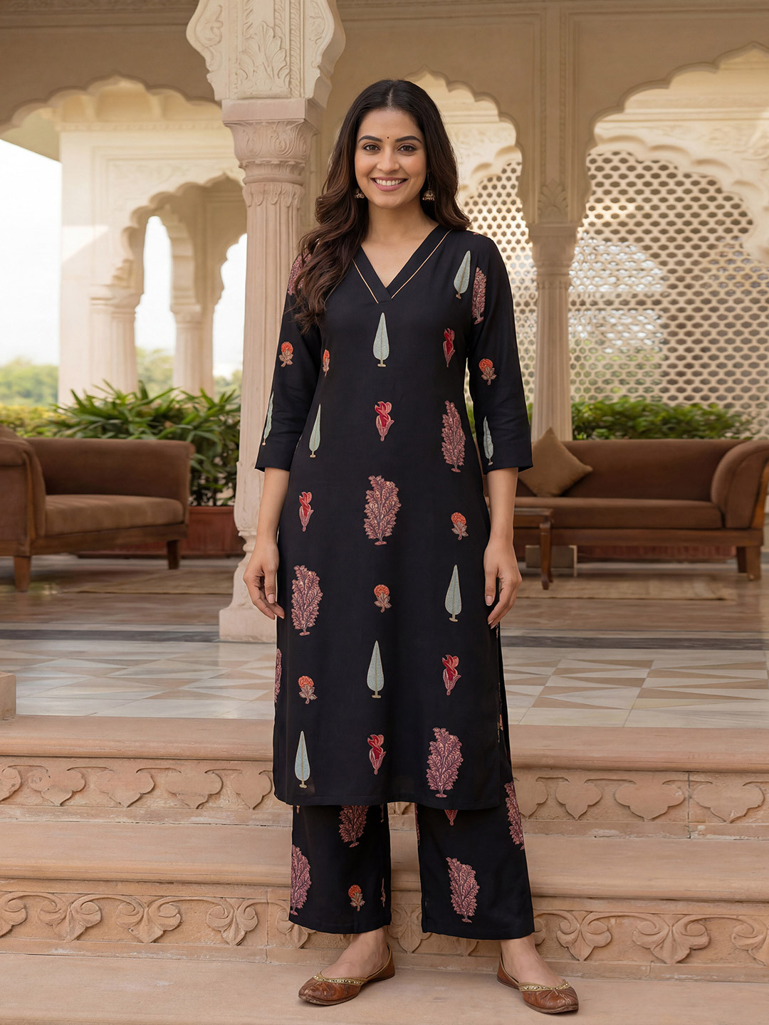 Moda Rapido Women Ethnic Motifs Printed Regular Chanderi Cotton Kurta with Trousers