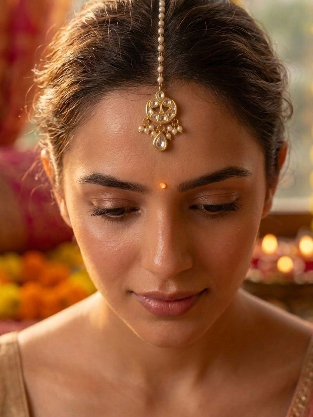 KYOOT JEWELS Gold-Plated Kundan Studded Maang Tikka Head Jewellery