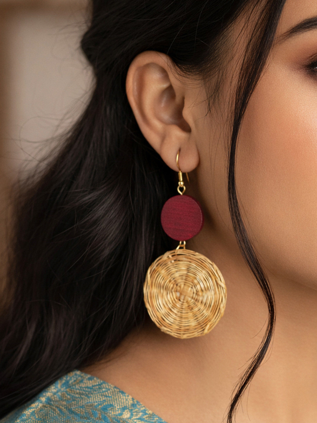 ARTKLIM Boho Wooden Weave Circular Drop Earrings