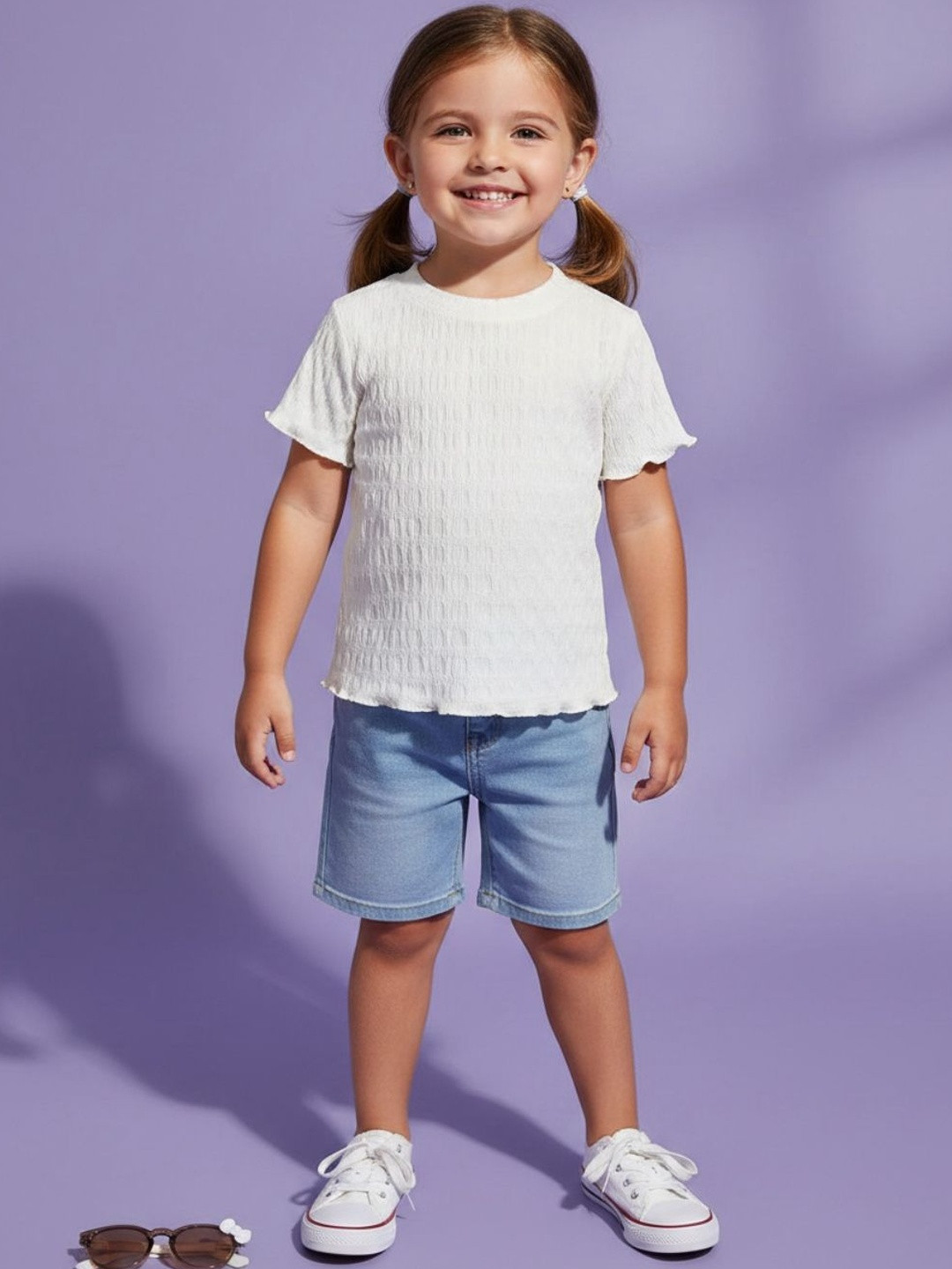 V-Mart Girls Extended Sleeves Monochrome Pockets T-shirt