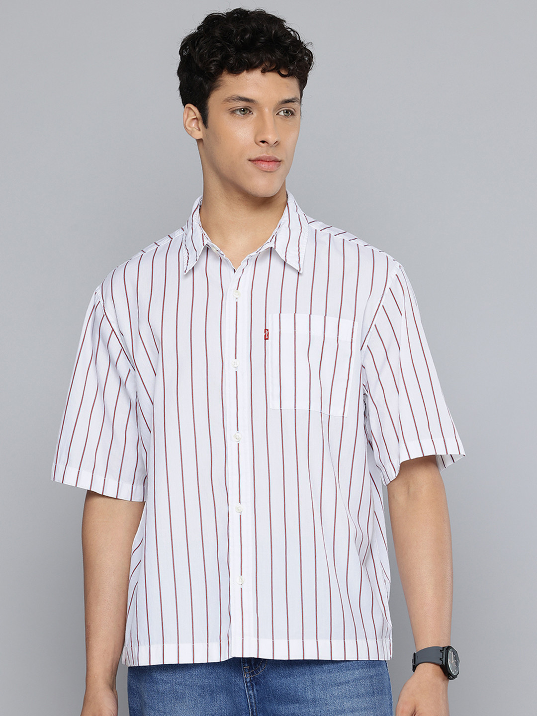 Levis Striped Pure Cotton Boxy Casual Shirt