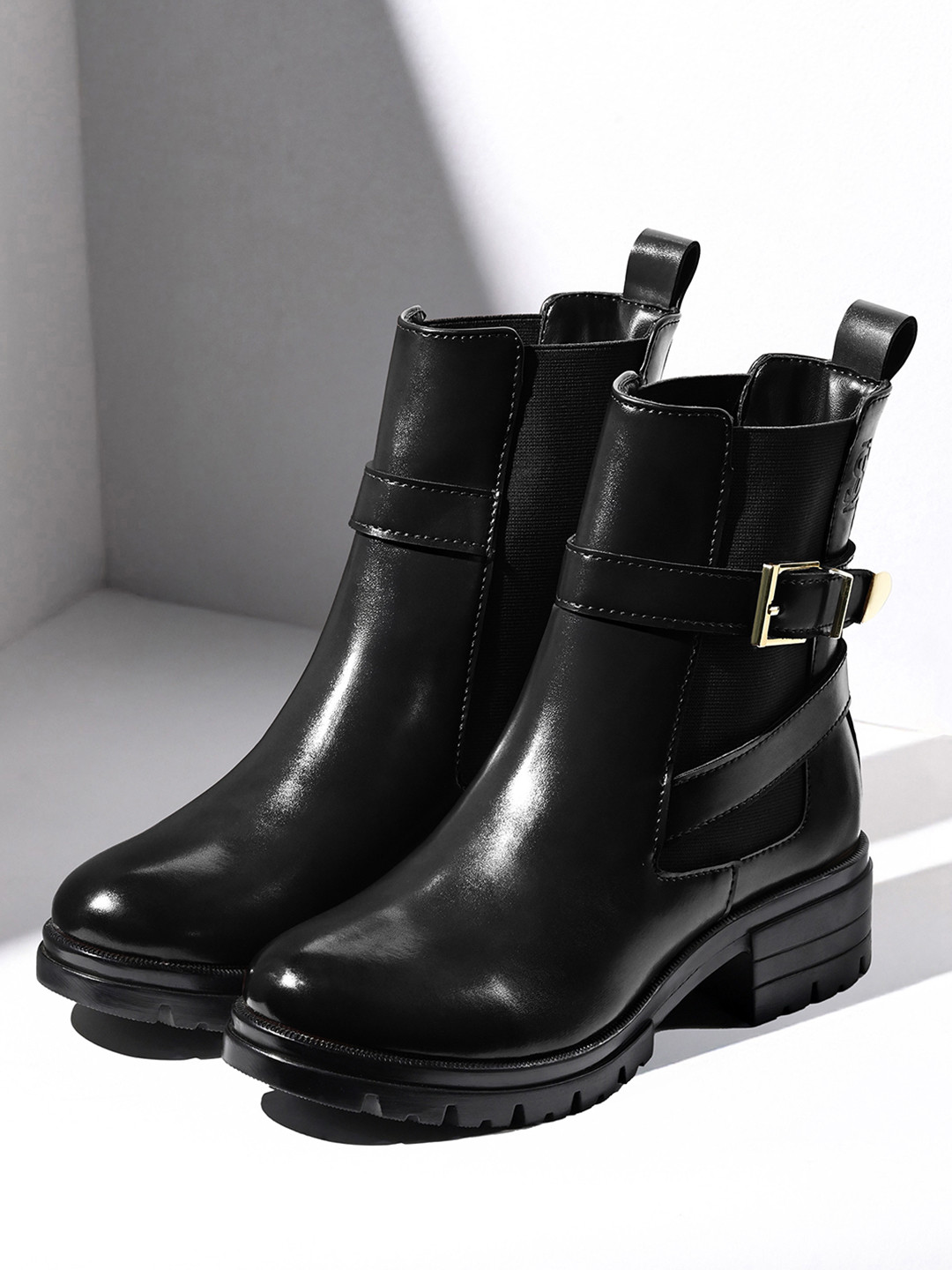 LOUIS STITCH Signature Black High Ankle Slip-On Long Boots