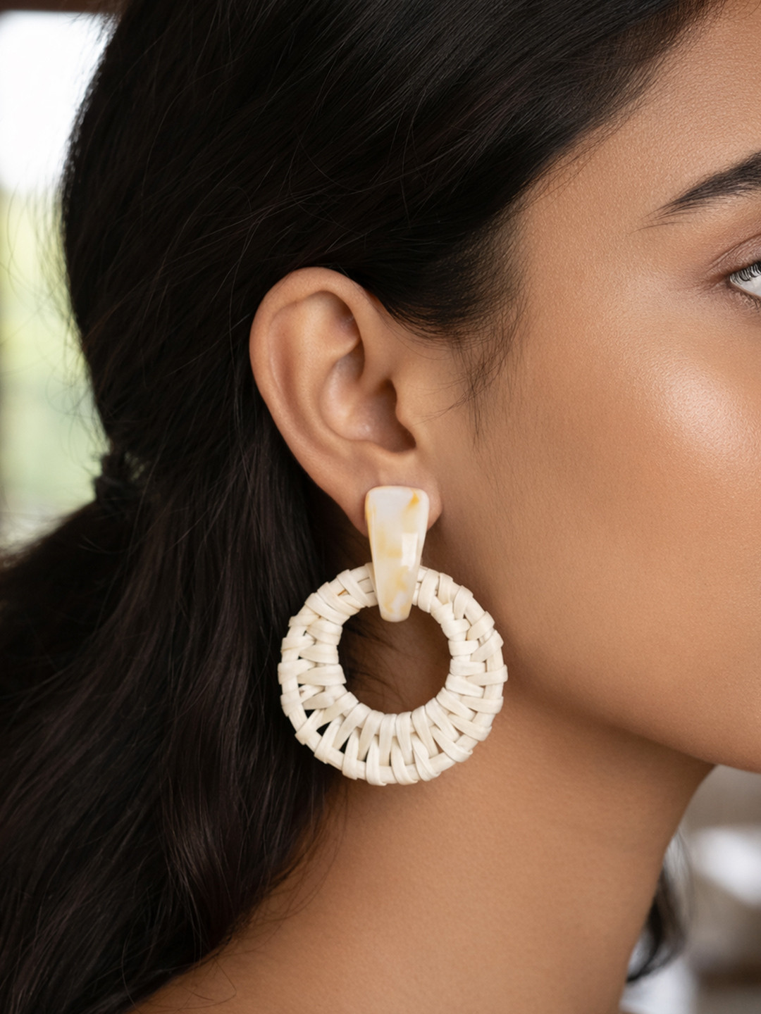 ARTKLIM Woven Wooden Circular Drop Earrings