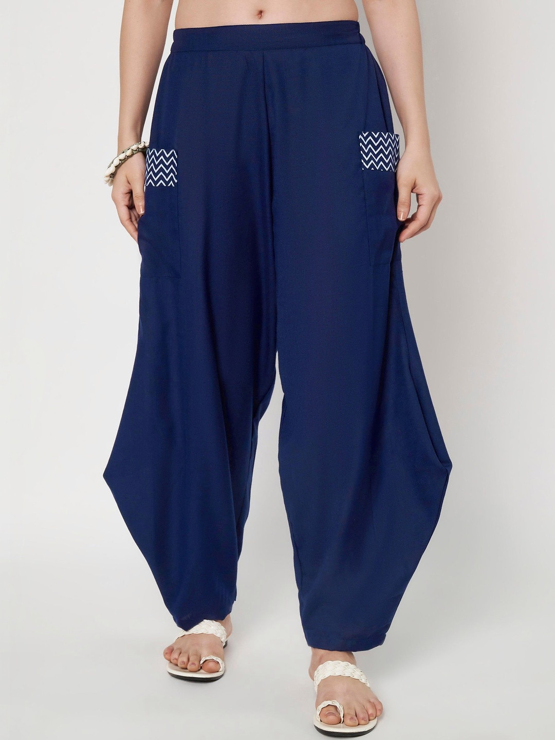 9rasa Cotton Printed Side Cowl Trousers