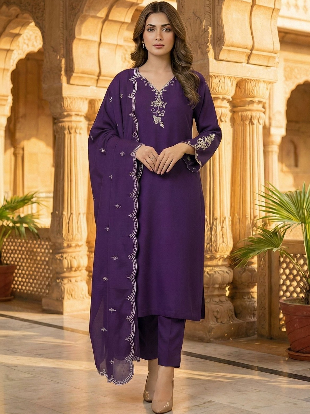 NEEL ETHNICS Women Ethnic Motifs Embroidered Regular Thread Work Kurta with Trousers & With Dupatta
