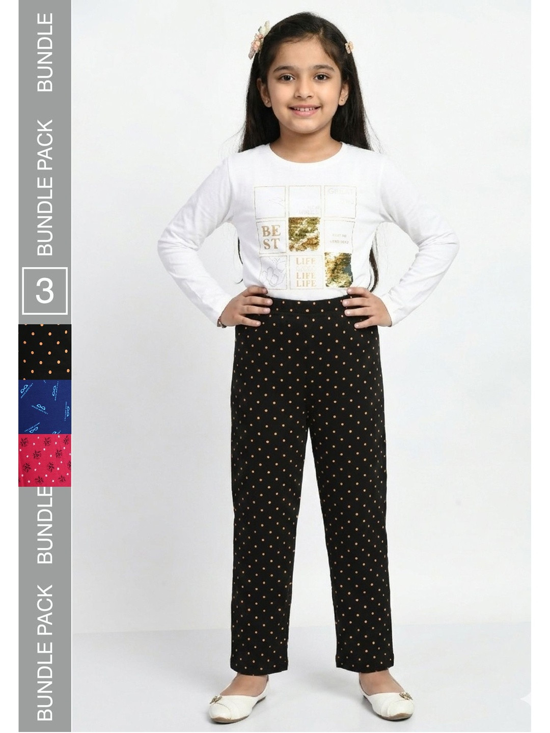 BAESD Girls Pack Of 3 Polka Dot Printed Cotton High-Rise Pyjamas