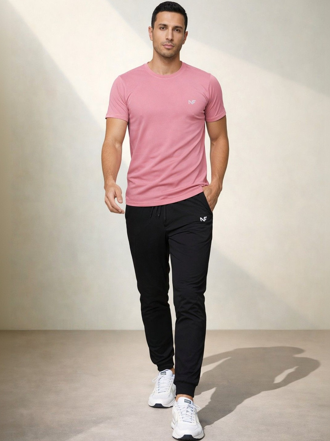 Naofit Men Rapid Dry Pink Sports or Gym Slim Fit Tshirt