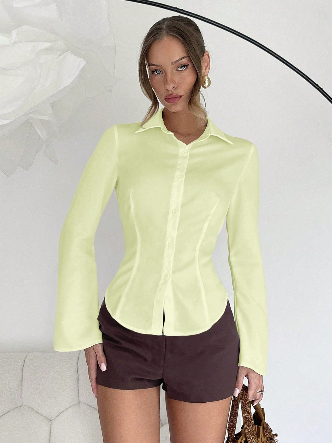 classy fashion Women Solid Slim Fit Causal Collar Neck Full Sleeves Shirts
