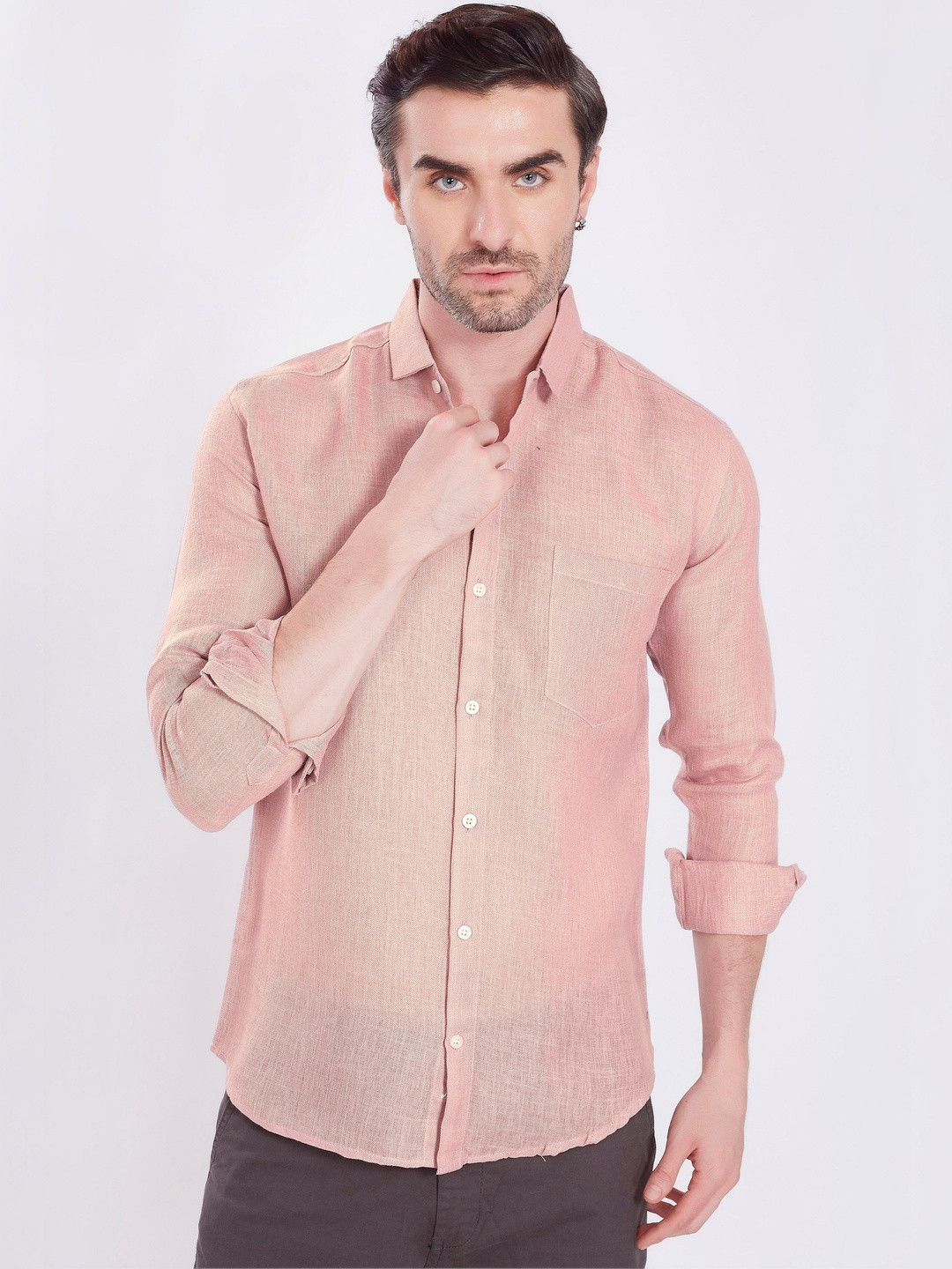R.Code by The Roadster Life Co. Men's Poly Linen Blend Slim Fit Full Sleeves Shirts
