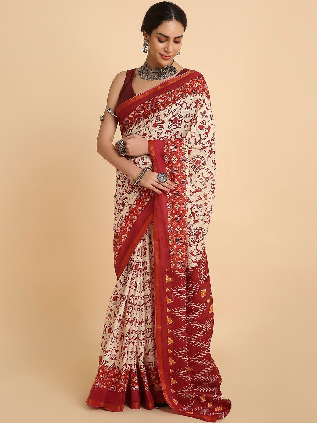 RATAN Women Pure Cotton Printed Mulmul Saree With Blouse Piece