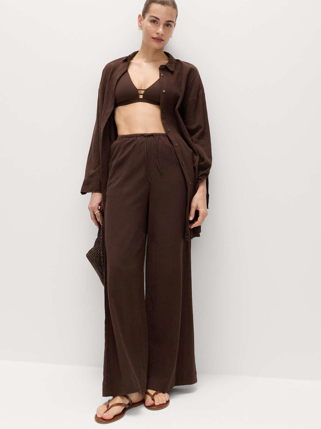 Marks & Spencer Cotton Rich Beach Trousers With Linen