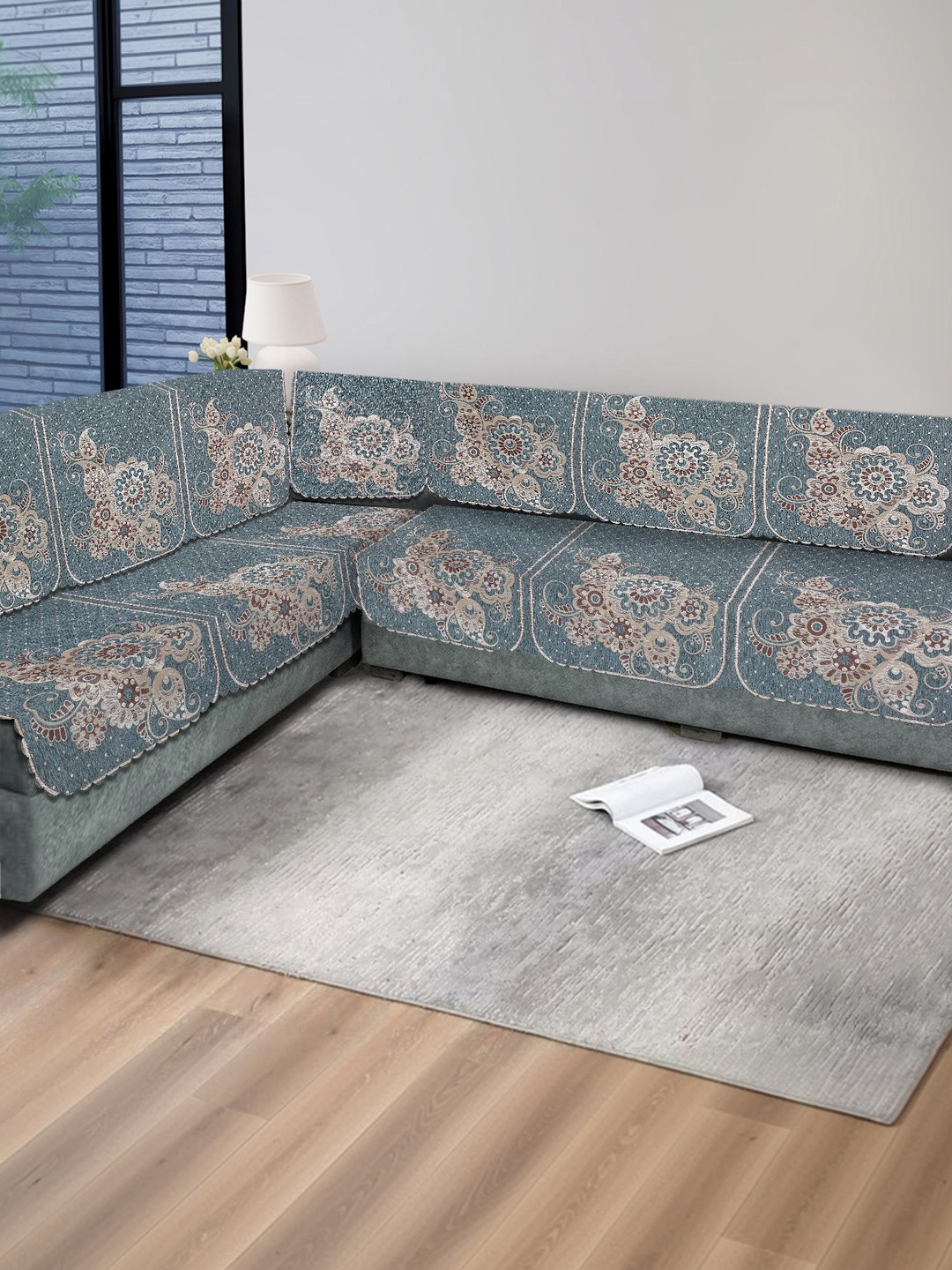 MULTITEX Sea Green & Teal Printed Sofa Cover Without Arms