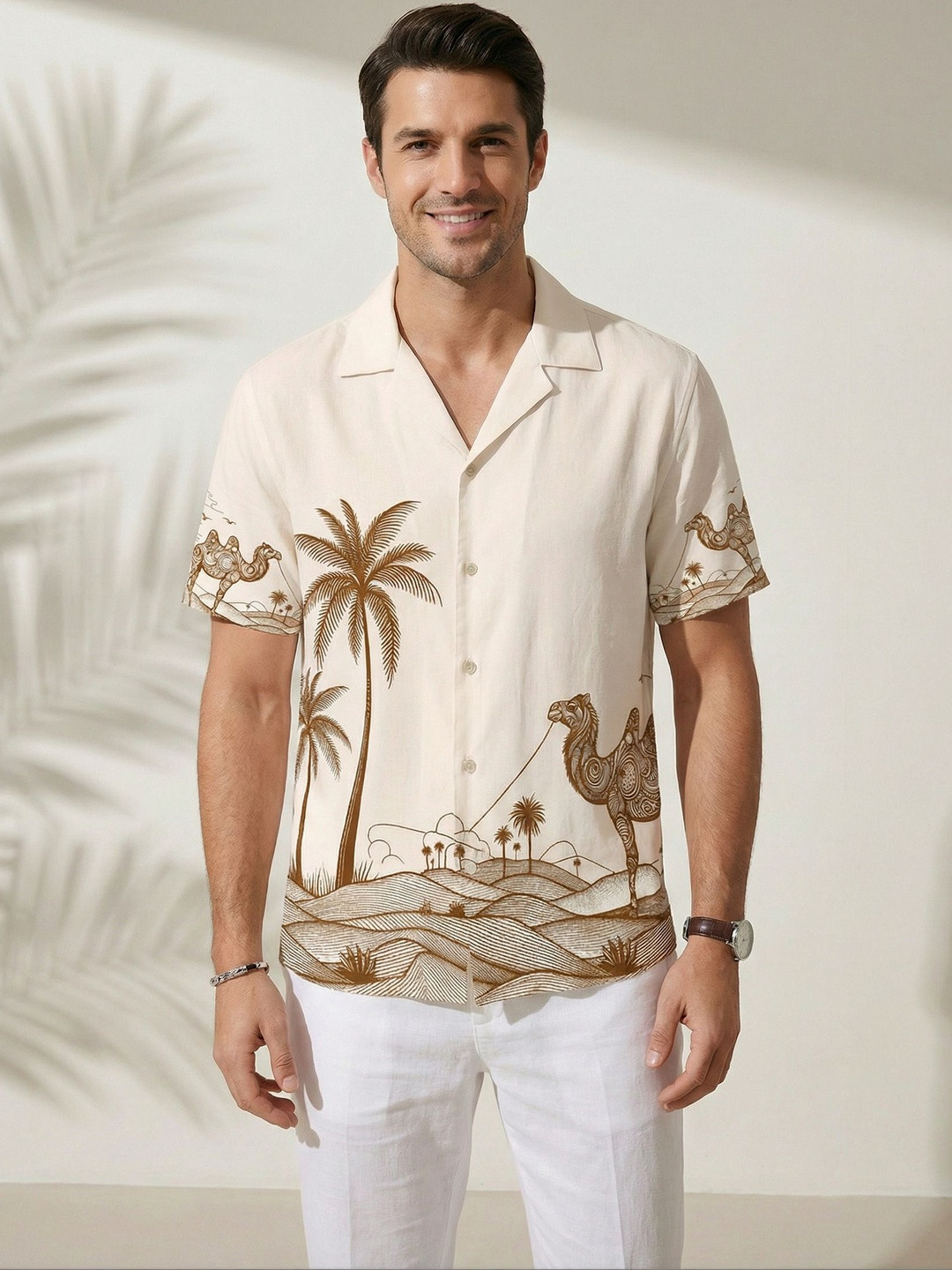 Stenfia Men Tropical Print Half Sleeve Shirts