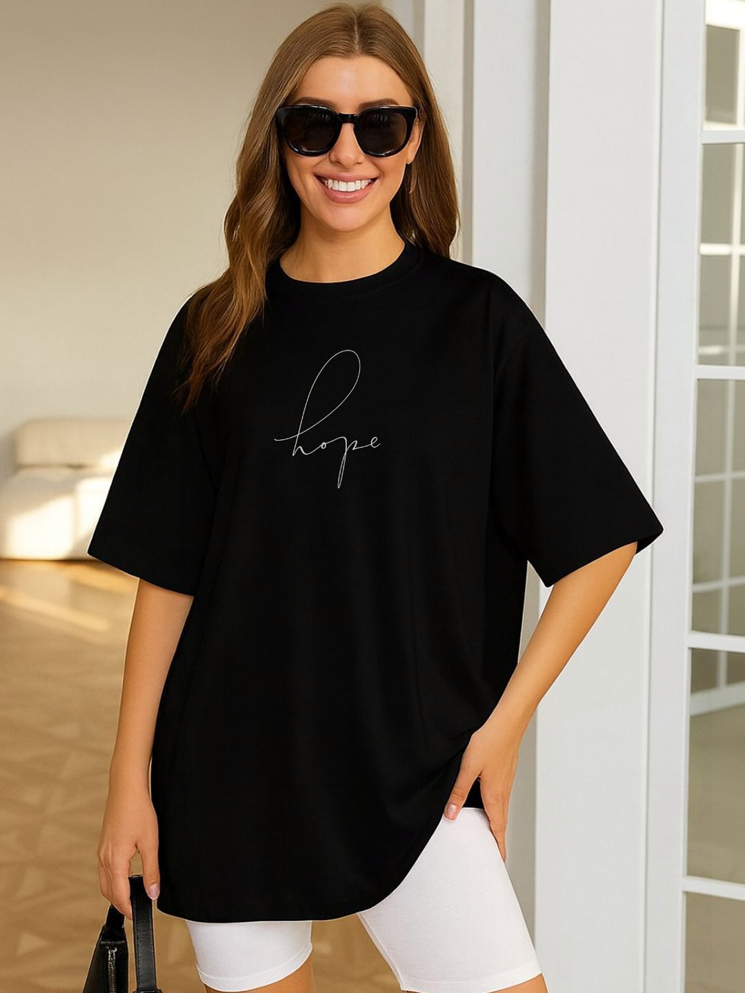 Slenor Women Typography Printed Drop-Shoulder Sleeves T-shirt