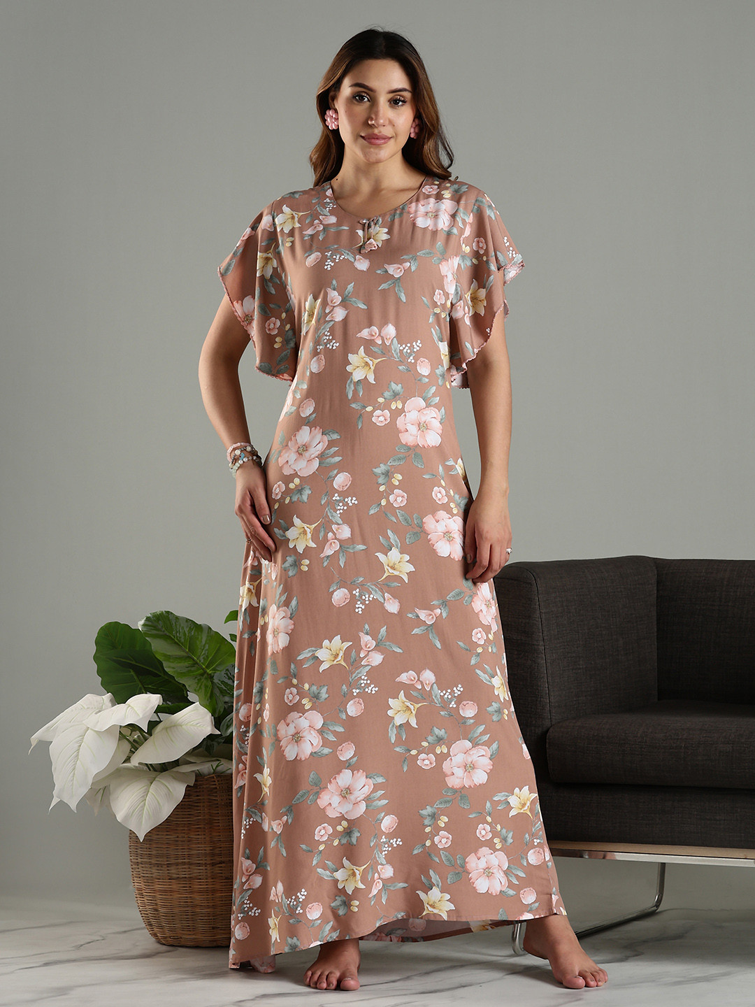 9shines Label Women Kaftan Sleeve Floral Printed Nightdress