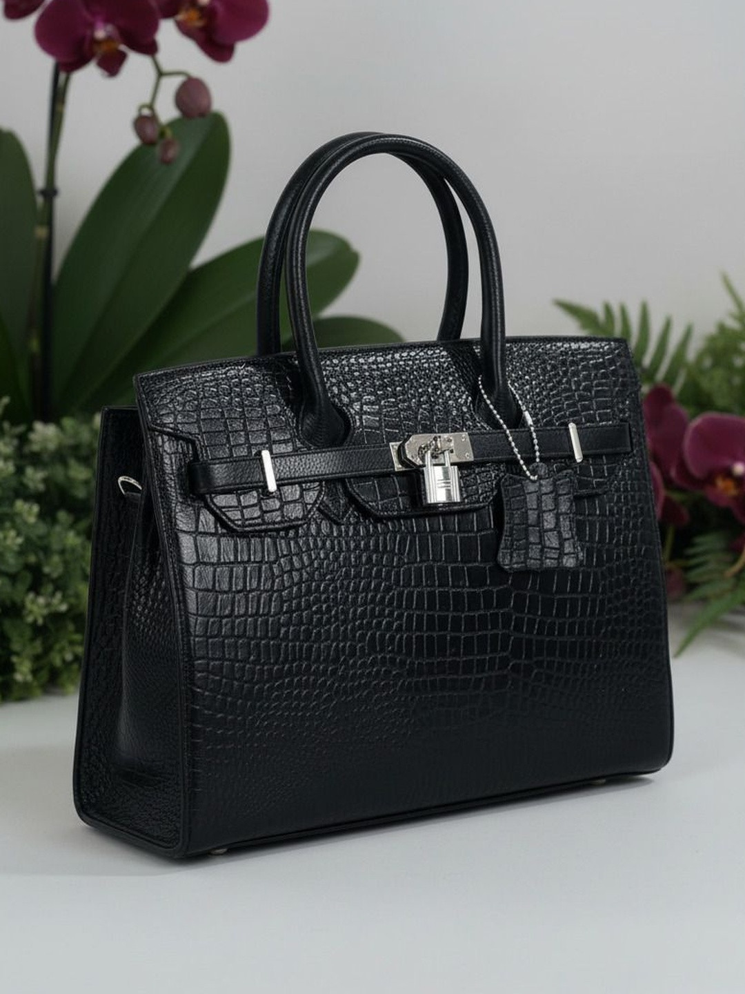 Nicoberry Animal Textured Buckle Leather Multi Compartment Large Structured Handheld Bag