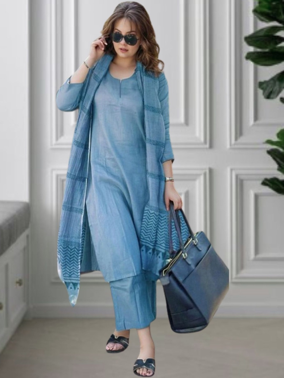 KRYSAL Women Ethnic Motifs Embroidered Regular Kurta with Trousers & With Dupatta