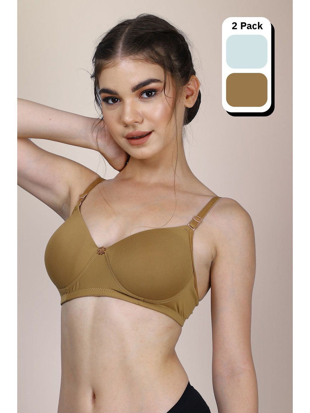 HERE&NOW Pack of 2 Nylon Lightly Padded Bra