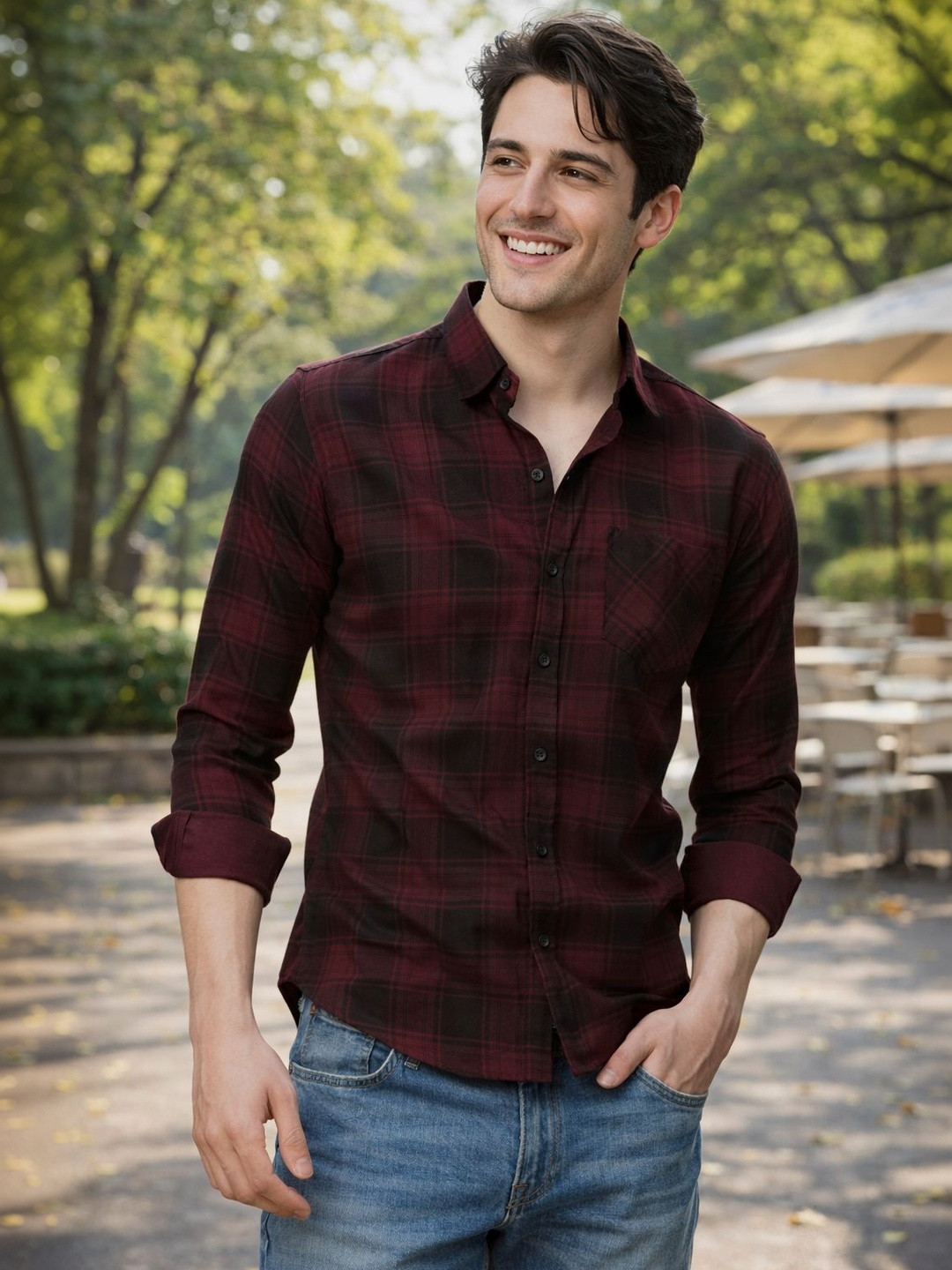DUFFLE DOG Men Cotton Checked Full Sleeves Shirts