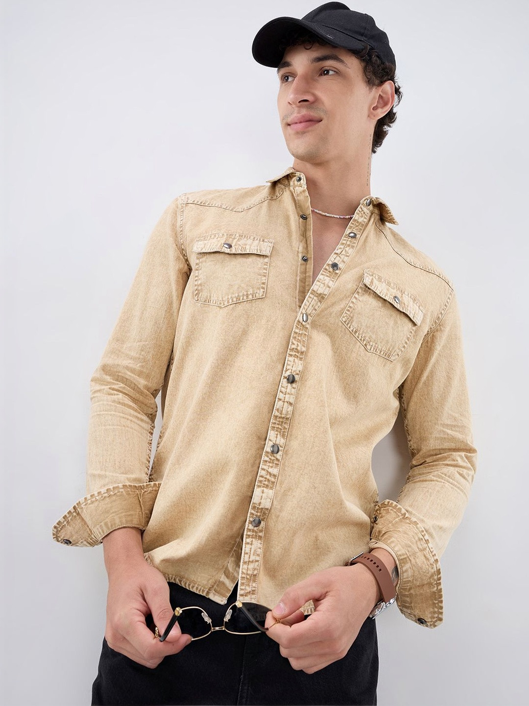 VASTRADO Desert Storm Vintage Acid Wash Double Pocket Shirt