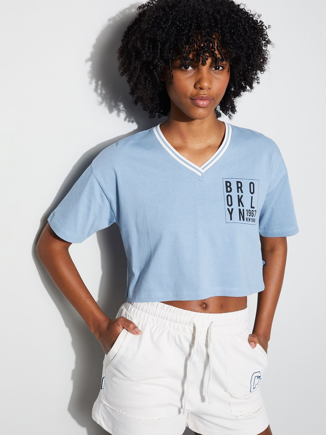 Kappa Women Printed V-Neck T-shirt