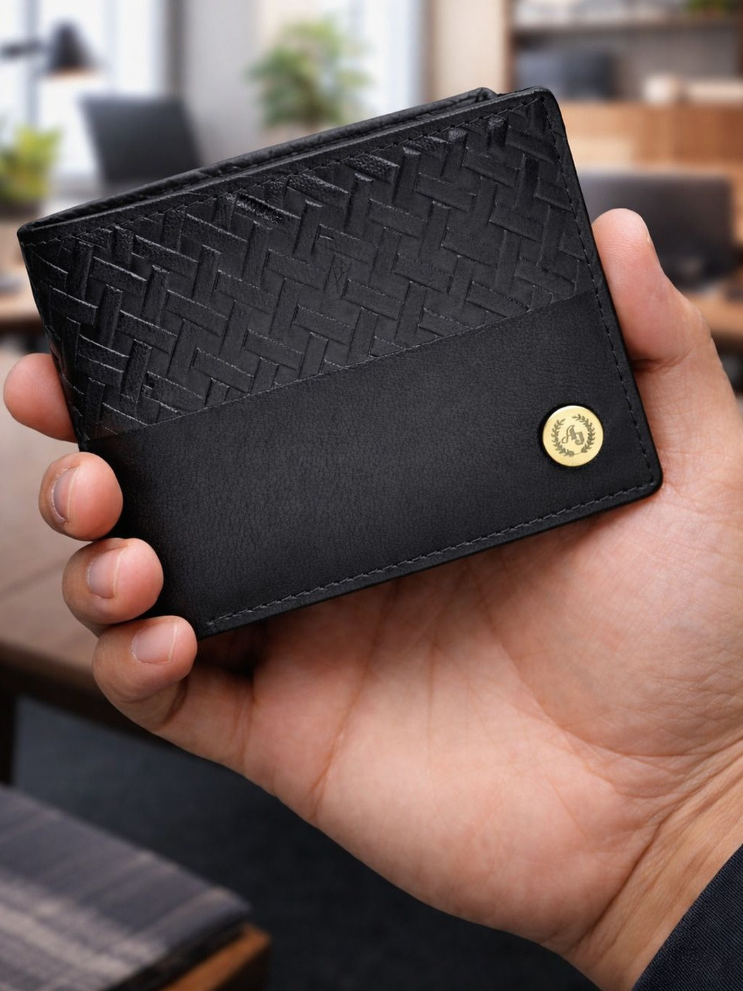 Ajanta Men Woven Design Leather Two Fold Wallet
