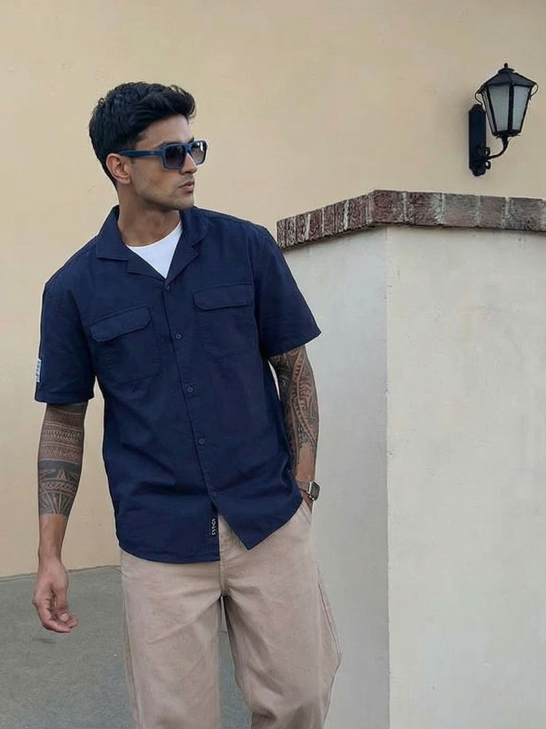 The Roadster Life Co. Relaxed Fit Textured Cuban Collar Pure Cotton Casual Shirt
