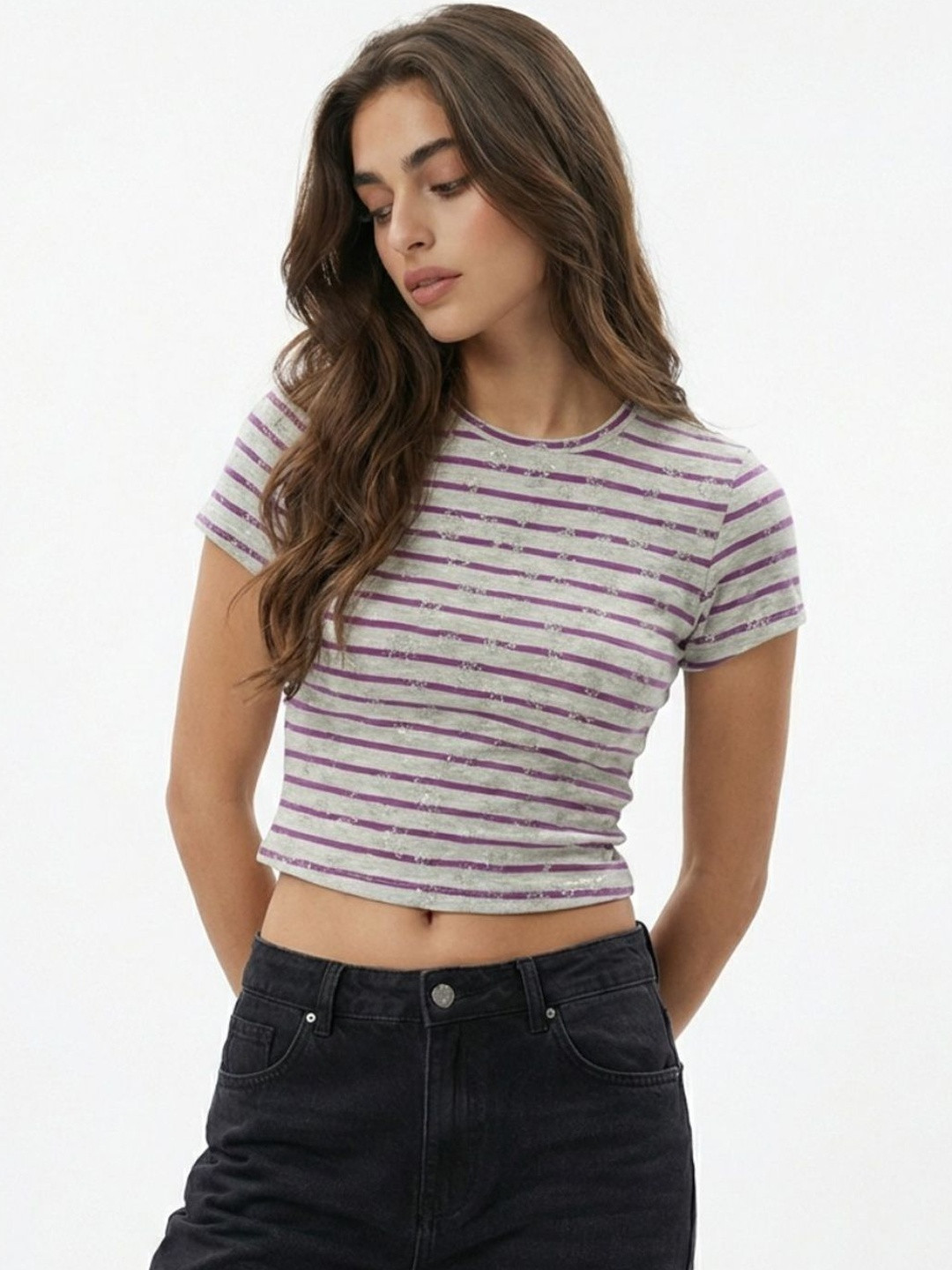 glitchez Striped Crop Top
