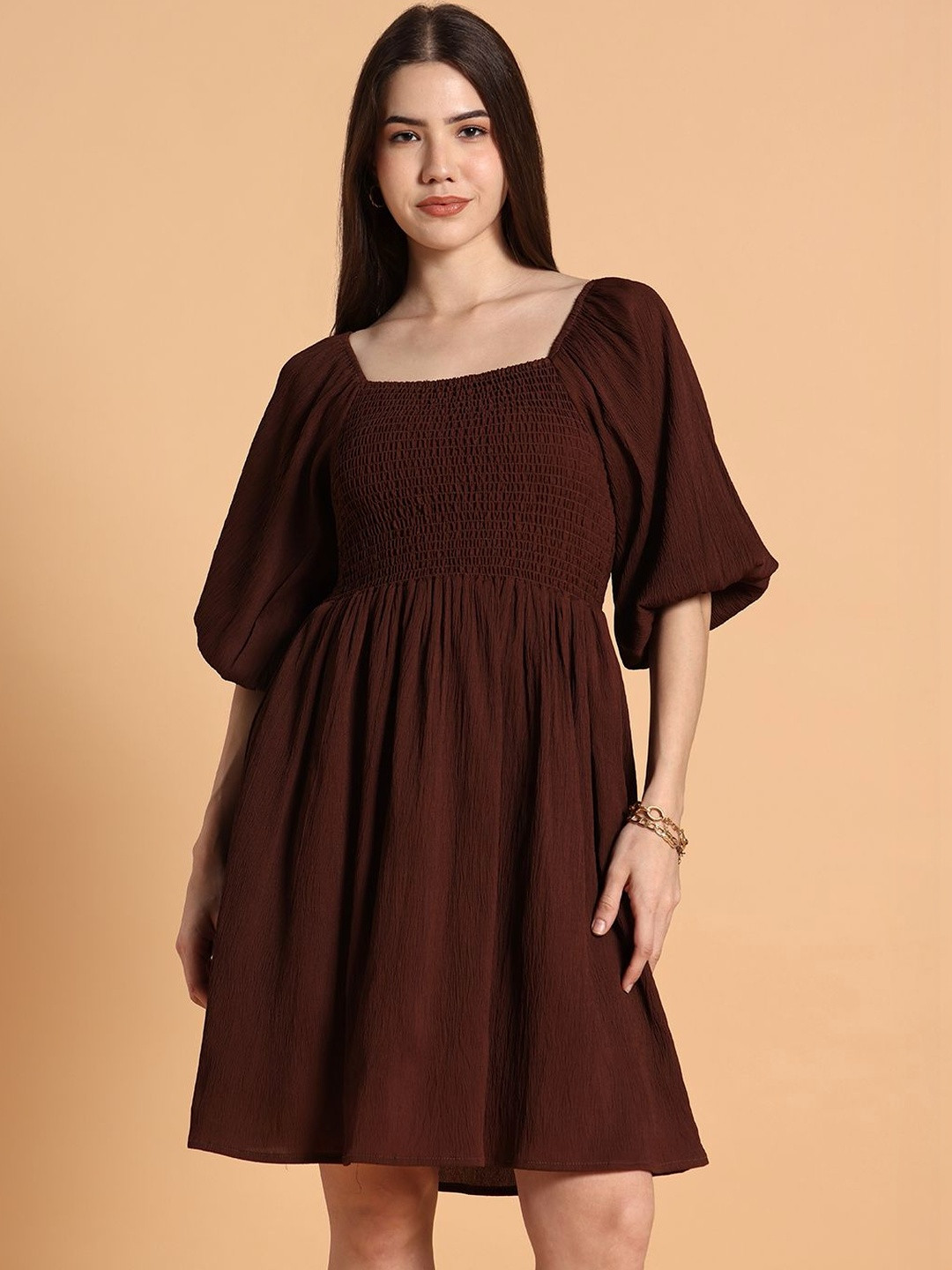 VALUE CREATION Puff Sleeve Crepe Dress