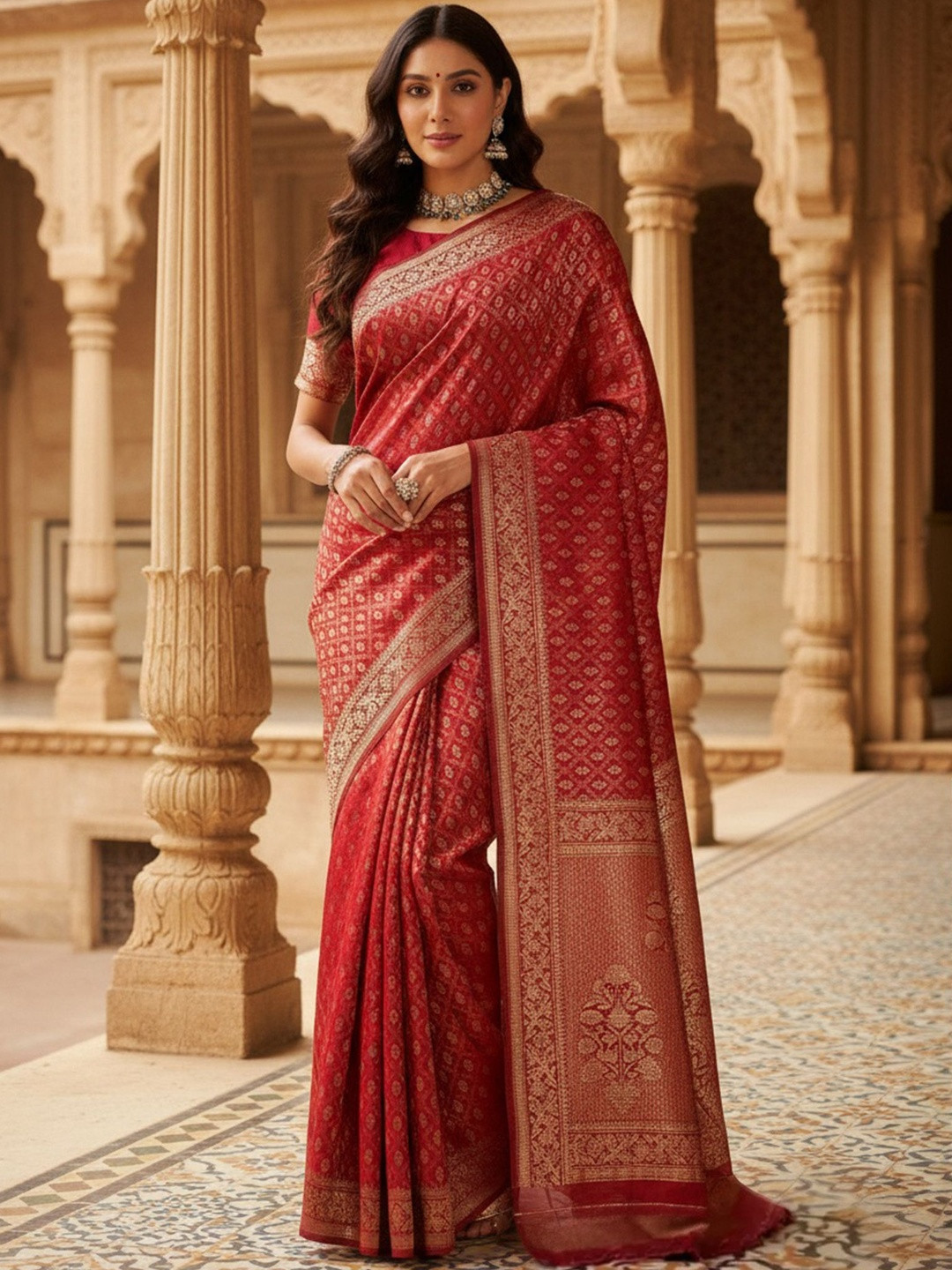 SHADOW & SAINING Women Red Banarasi Silk Traditional Weaving Sarees