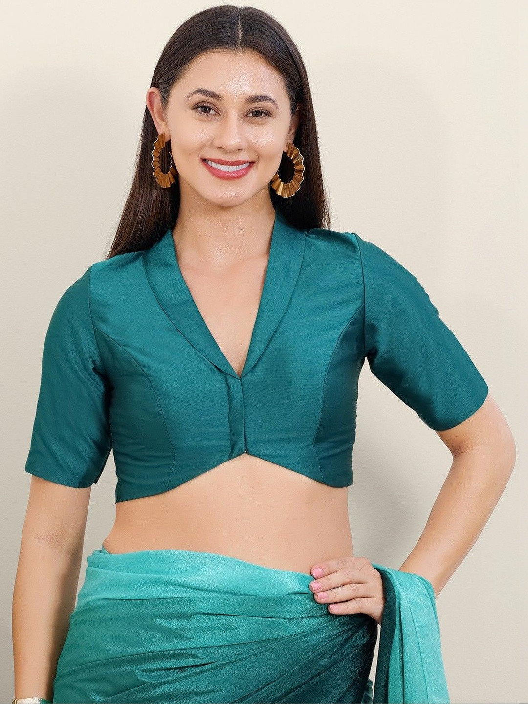 VAMAS - THE DESIGNER BLOUSES Solid Collared Readymade Padded Saree Blouse