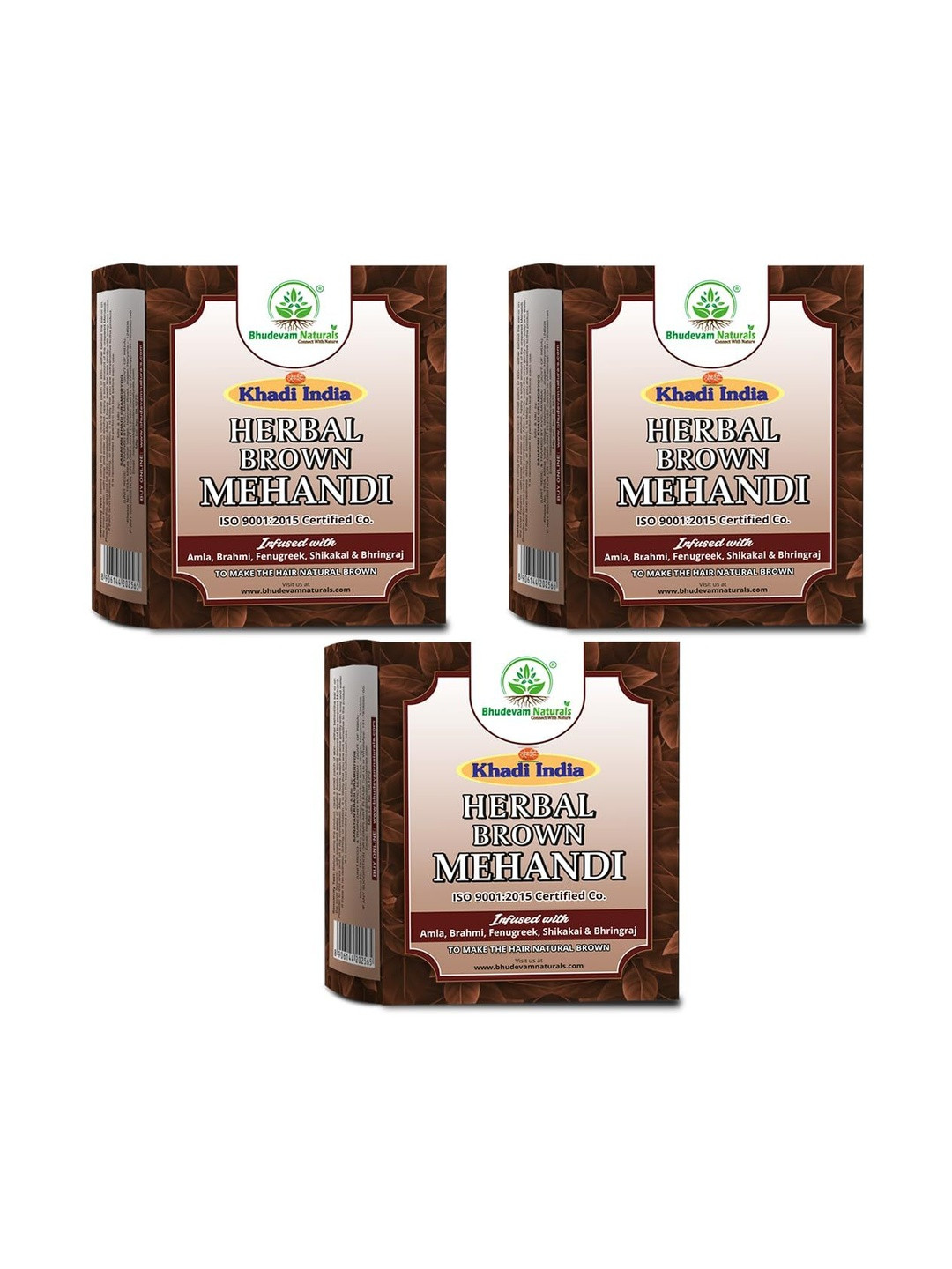 Bhudevam Naturals Set Of 3 Herbal Mehandi Powder - 80 g Each - Brown