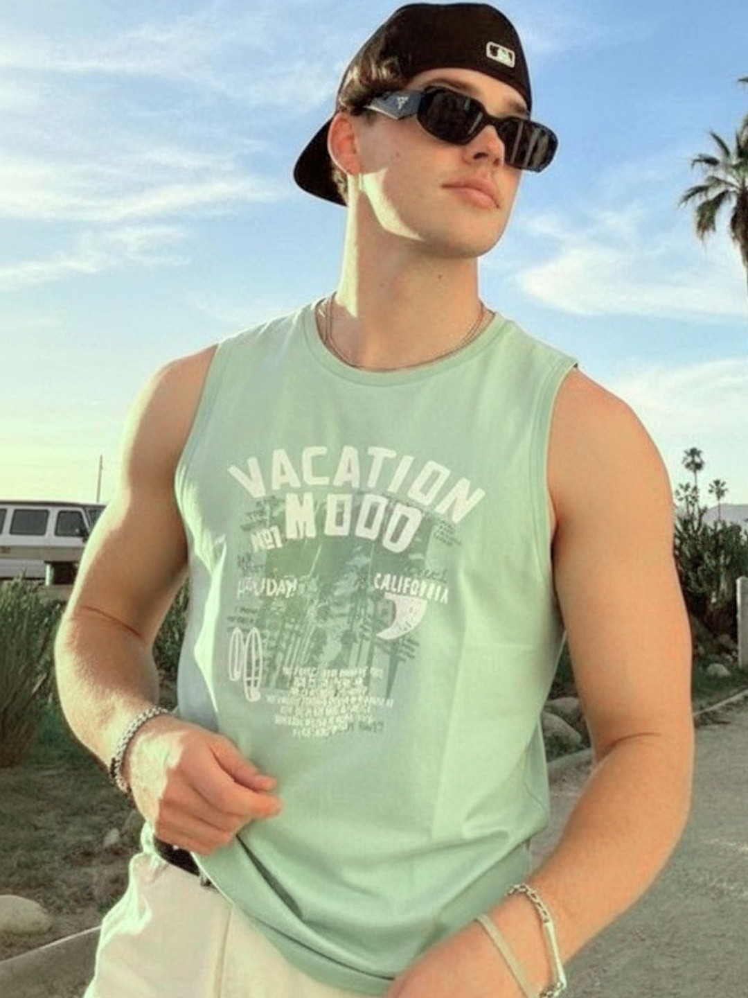 Metronaut Printed Cotton Blend Gym Vest