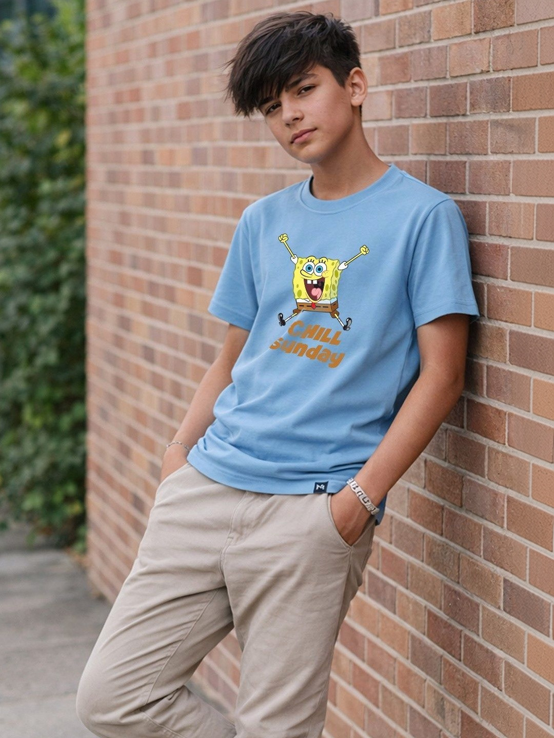 YK X Minute Mirth Boys Sponge Bob Printed Half Sleeve Cotton T-Shirt
