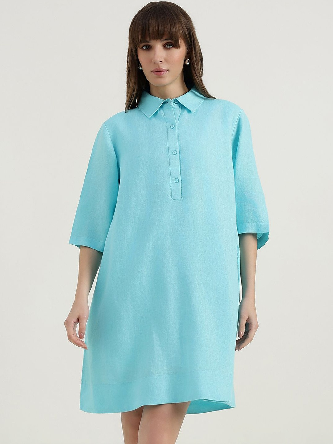 United Colors of Benetton Linen Regular Fit Spread Collar Solid Dress