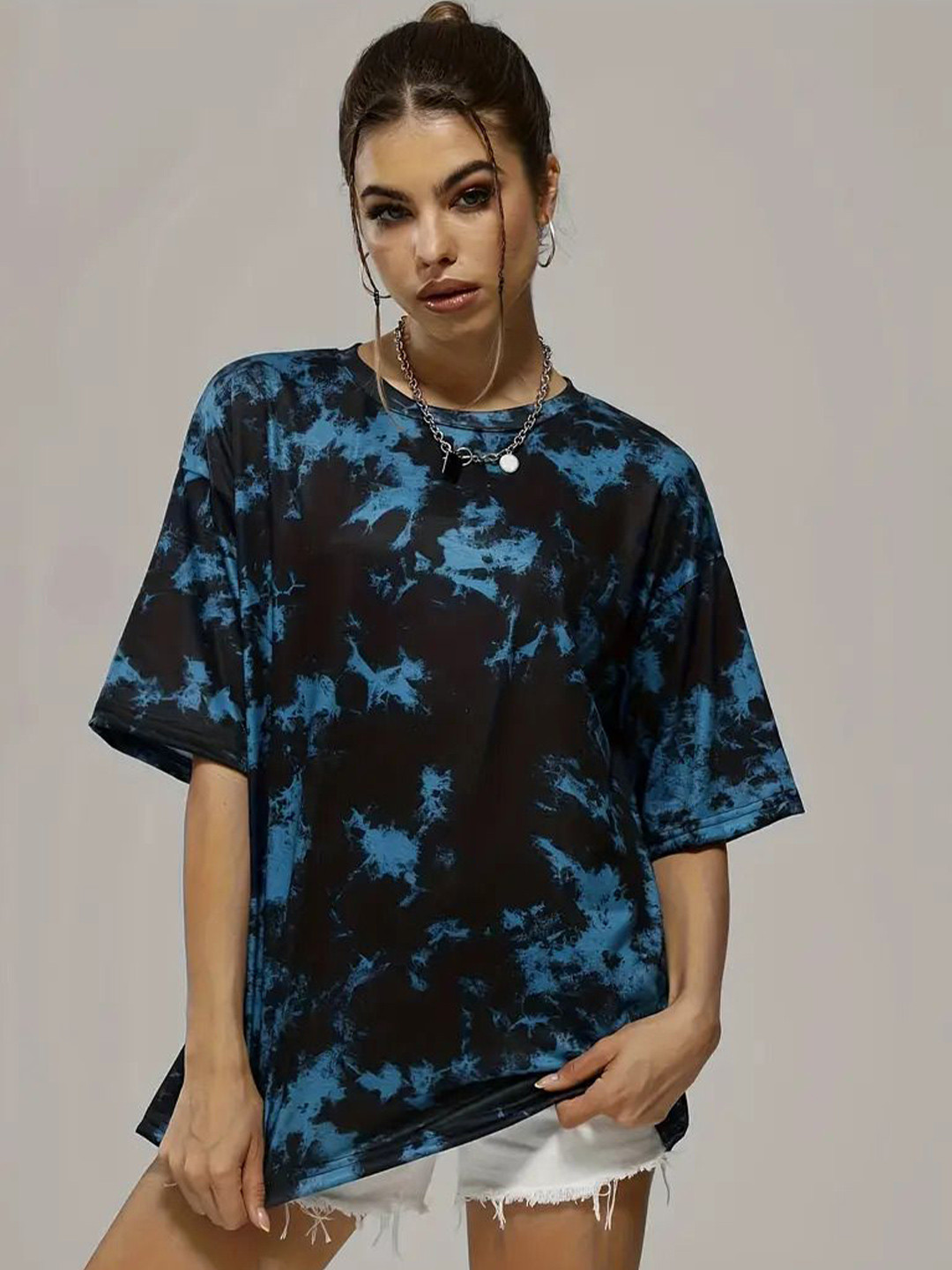 KASHIANXSTYLE Tie and Dye Dyed Round Neck Pure Cotton Oversized T-shirt