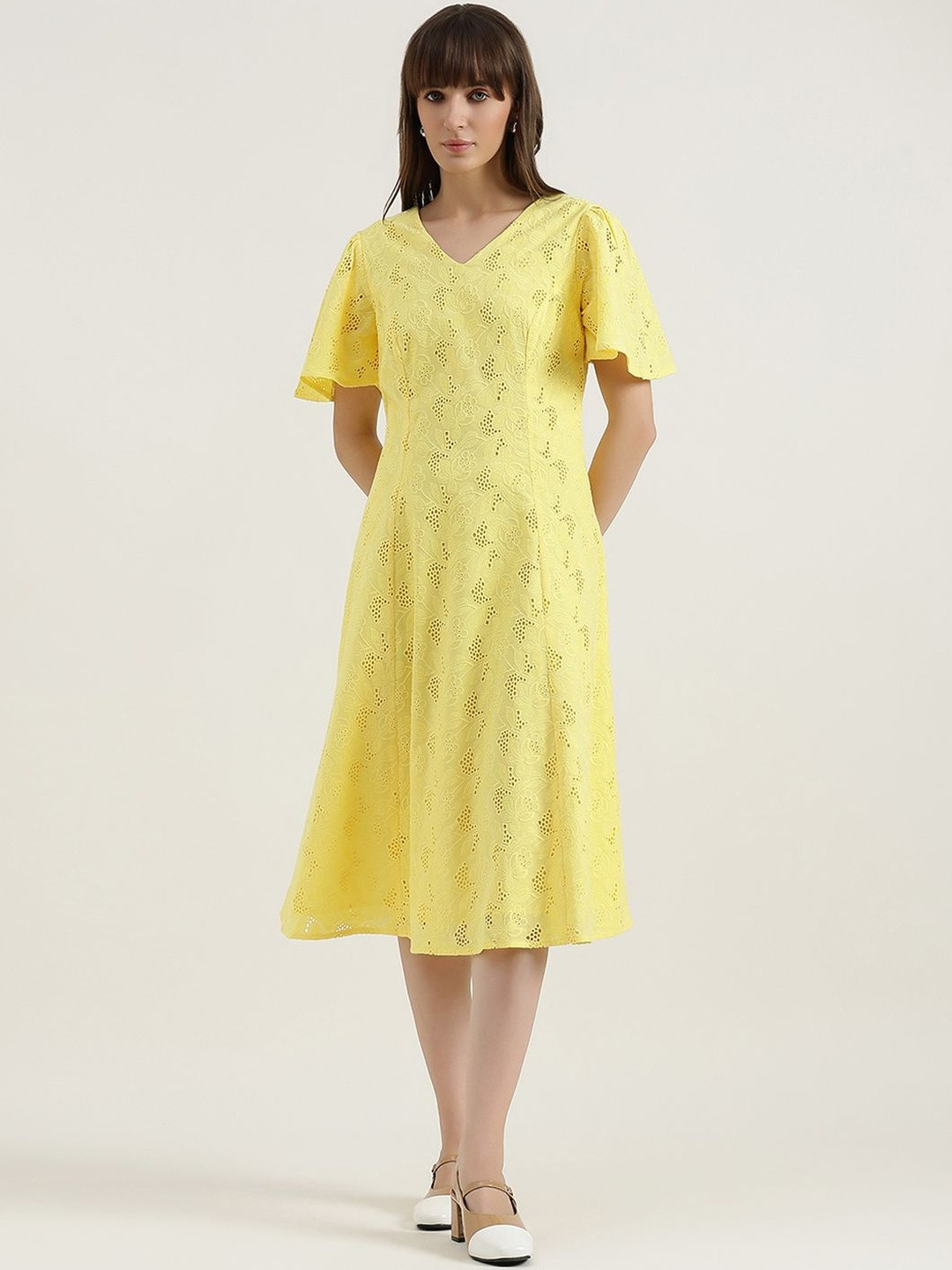United Colors of Benetton Embroidered Flutter Sleeve Dress