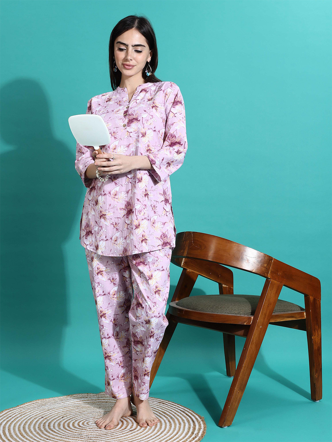 9shines Label Women Printed Pure Cotton Night Suit