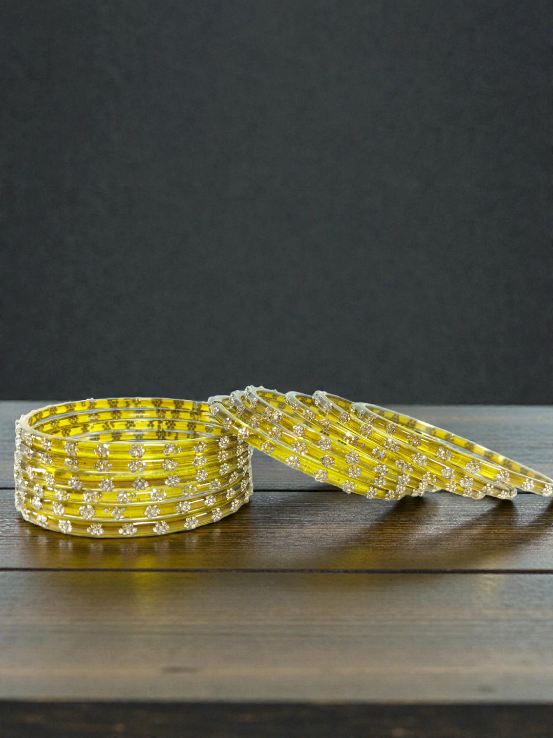 Pasovi Set Of 12 Zircon-Studded Glass Kashmiri Bangles