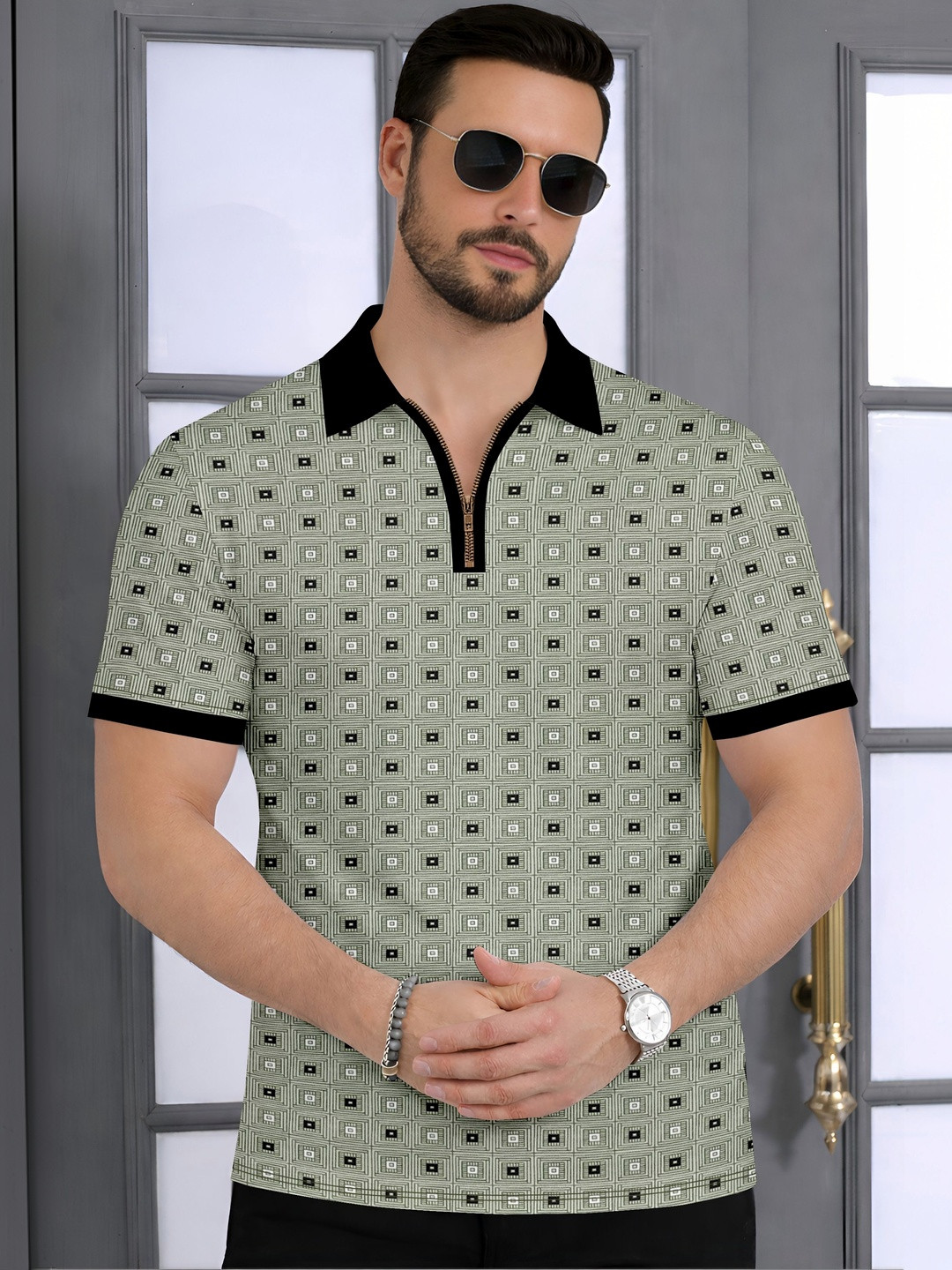 KAJARU Men Polo Collar Extended Sleeves T-shirt